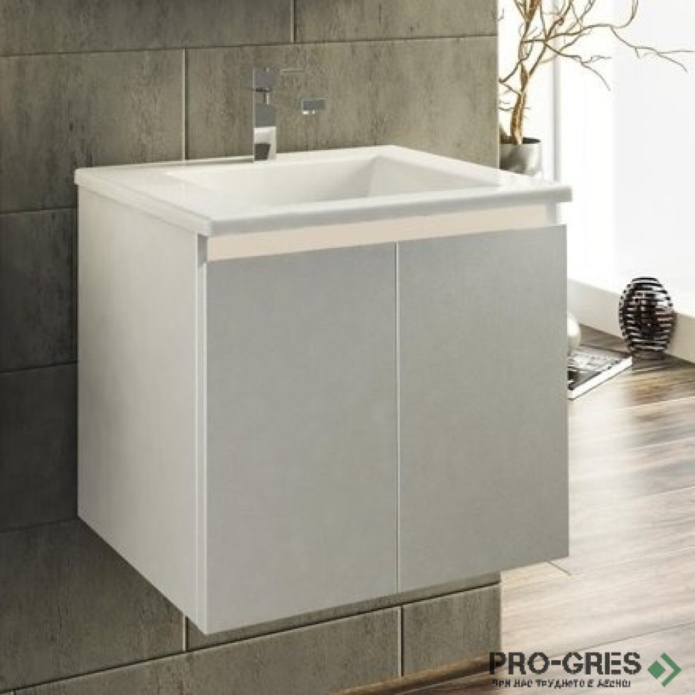 Шкаф за баня 55 см 2 врати с мивка порцелан, FLEXMEBEL, ARRES ,  F552DARR