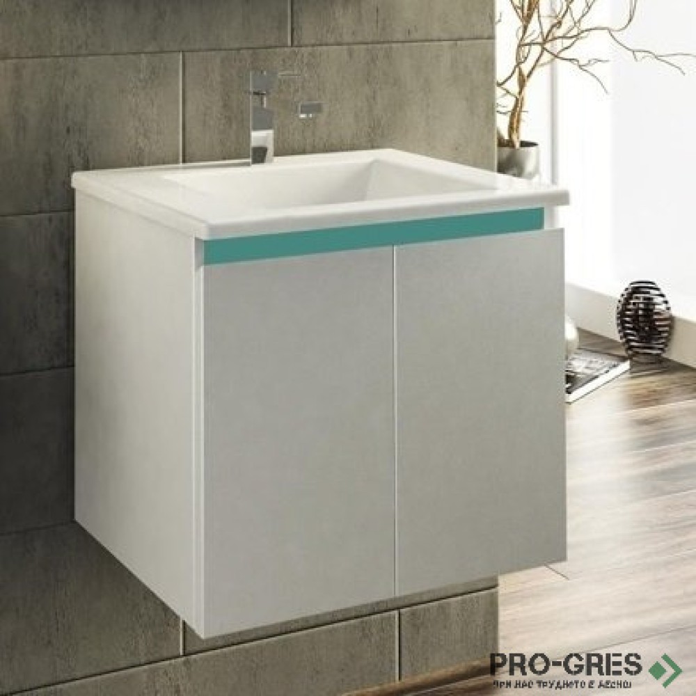 Шкаф за баня 55 см 2 врати с мивка порцелан, FLEXMEBEL, ARRES ,  F552DARR