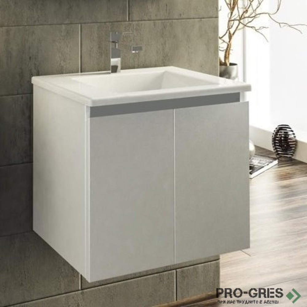 Шкаф за баня 55 см 2 врати с мивка порцелан, FLEXMEBEL, ARRES ,  F552DARR