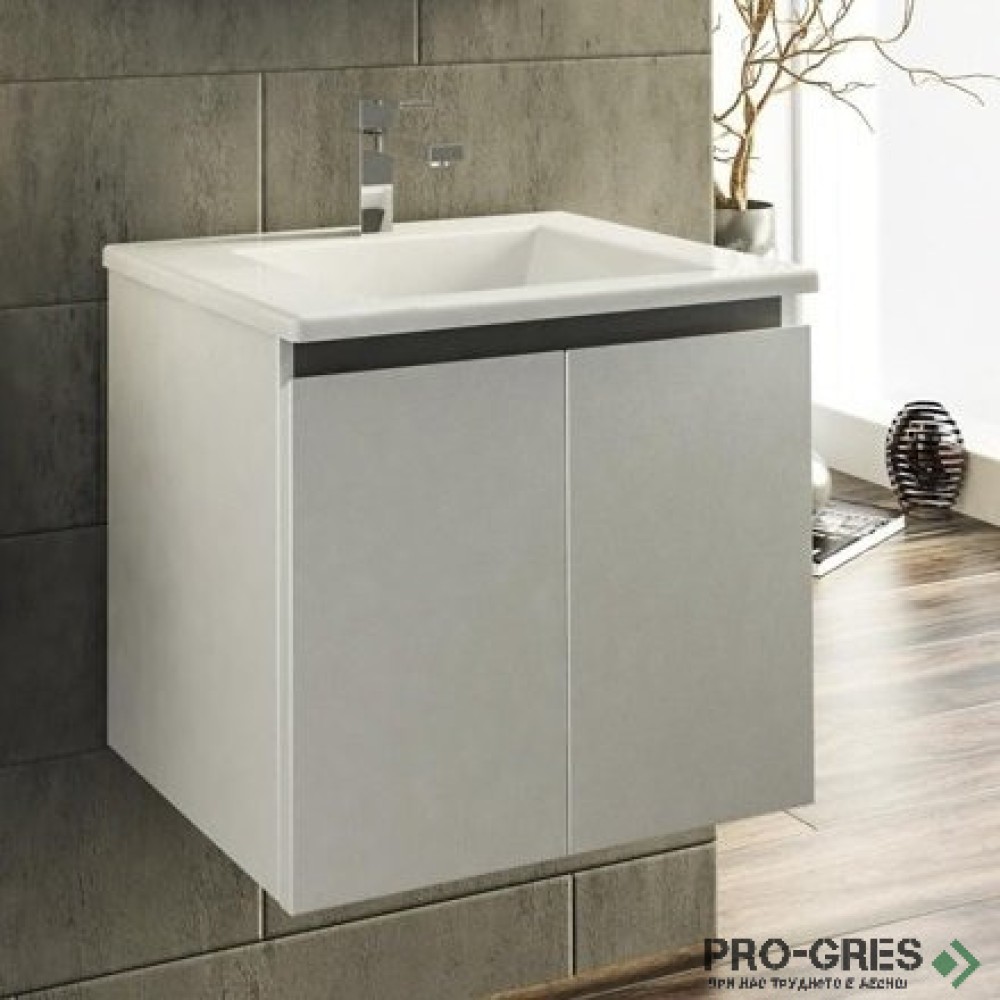 Шкаф за баня 55 см 2 врати с мивка порцелан, FLEXMEBEL, ARRES ,  F552DARR