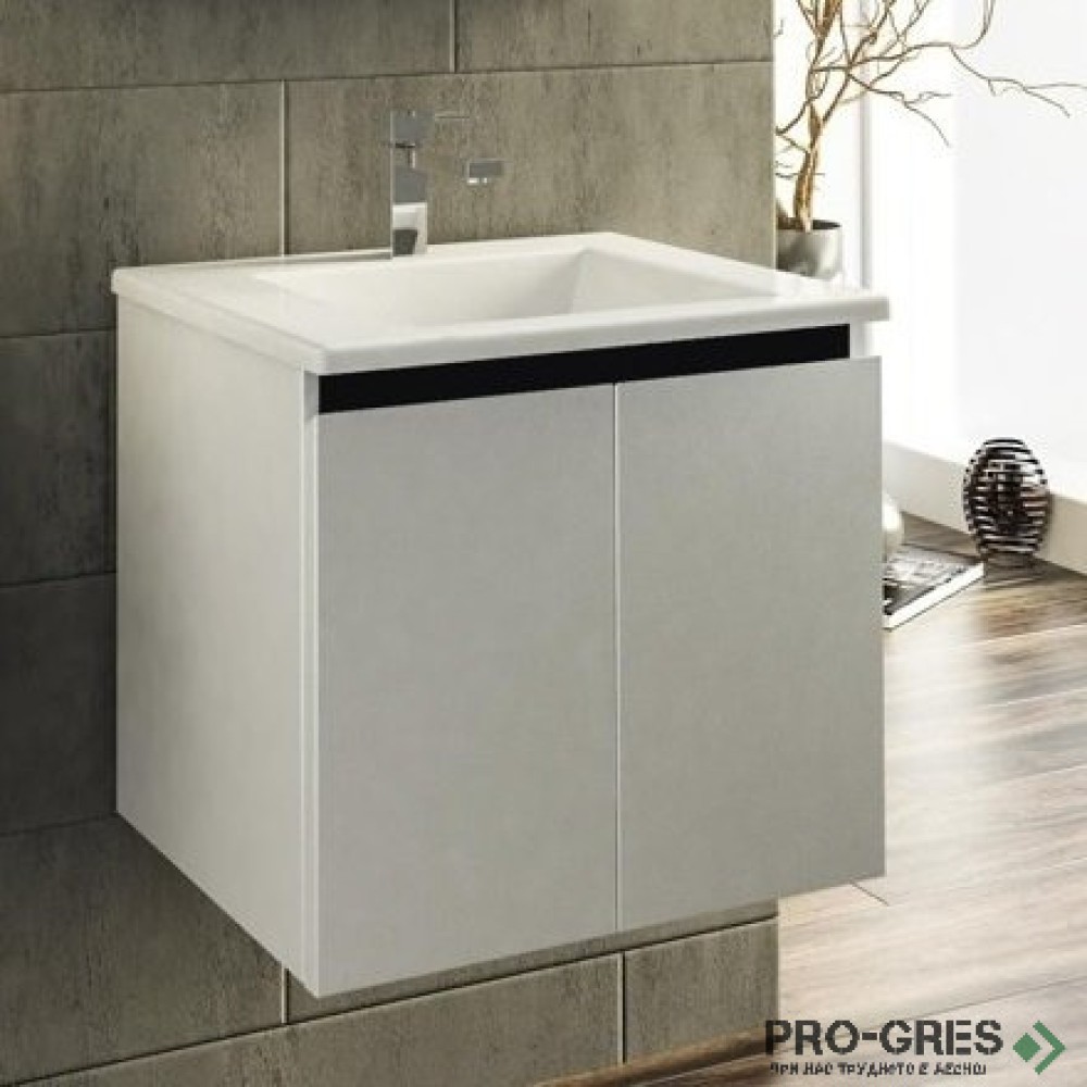 Шкаф за баня 55 см 2 врати с мивка порцелан, FLEXMEBEL, ARRES ,  F552DARR