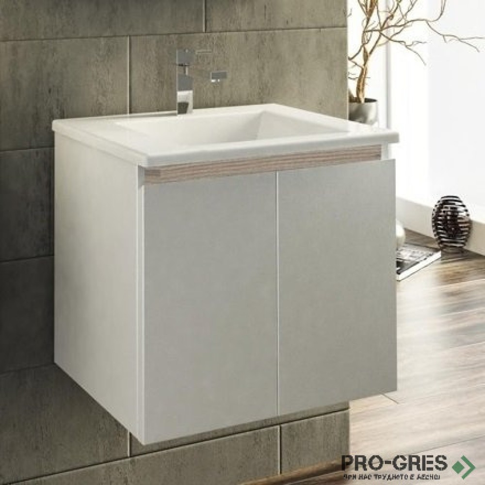 Шкаф за баня 55 см 2 врати с мивка порцелан, FLEXMEBEL, ARRES ,  F552DARR