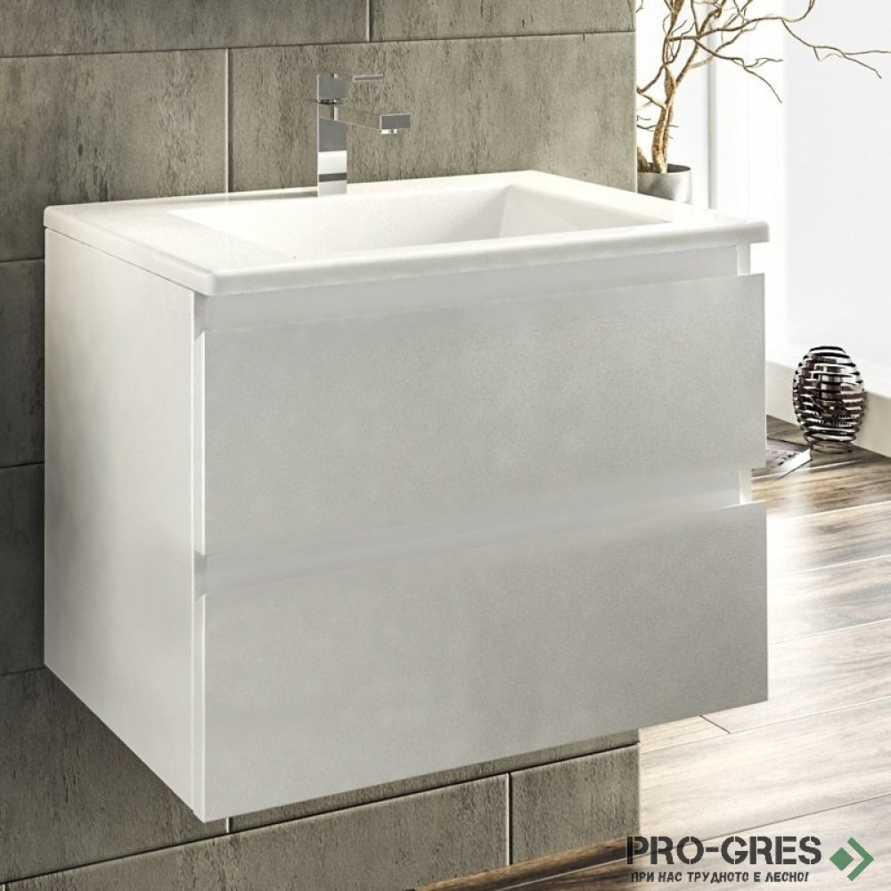 Шкаф за баня 65 см 2 чекмеджета с мивка порцелан, FLEXMEBEL, ARRES, F652CARR
