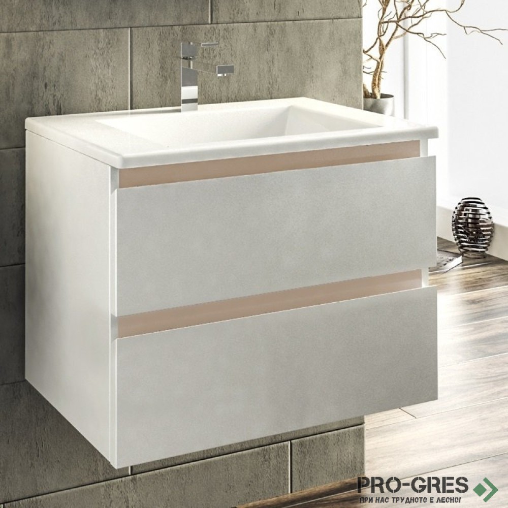 Шкаф за баня 65 см 2 чекмеджета с мивка порцелан, FLEXMEBEL, ARRES, F652CARR