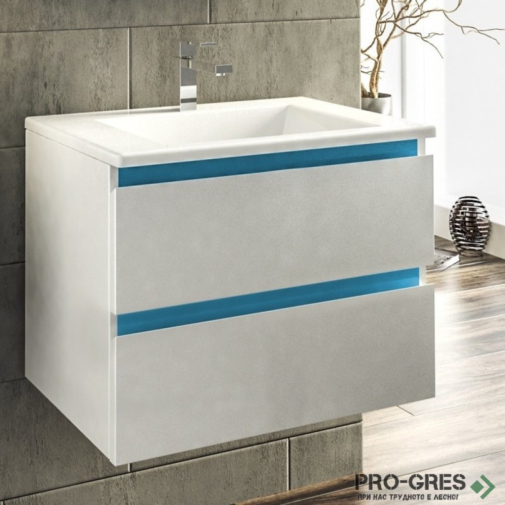Шкаф за баня 65 см 2 чекмеджета с мивка порцелан, FLEXMEBEL, ARRES, F652CARR