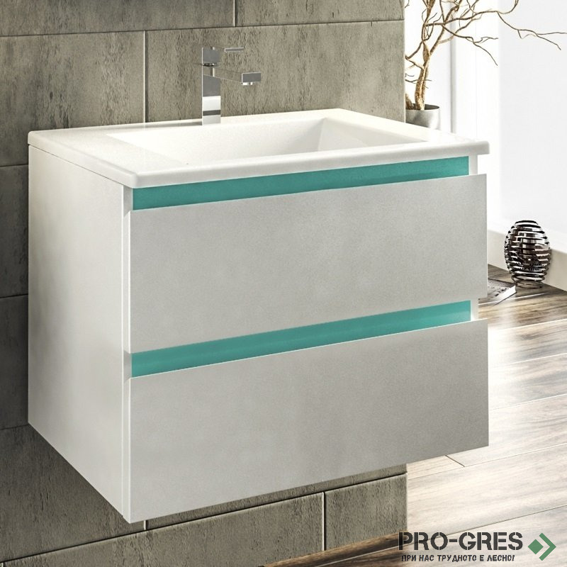 Шкаф за баня 65 см 2 чекмеджета с мивка порцелан, FLEXMEBEL, ARRES, F652CARR