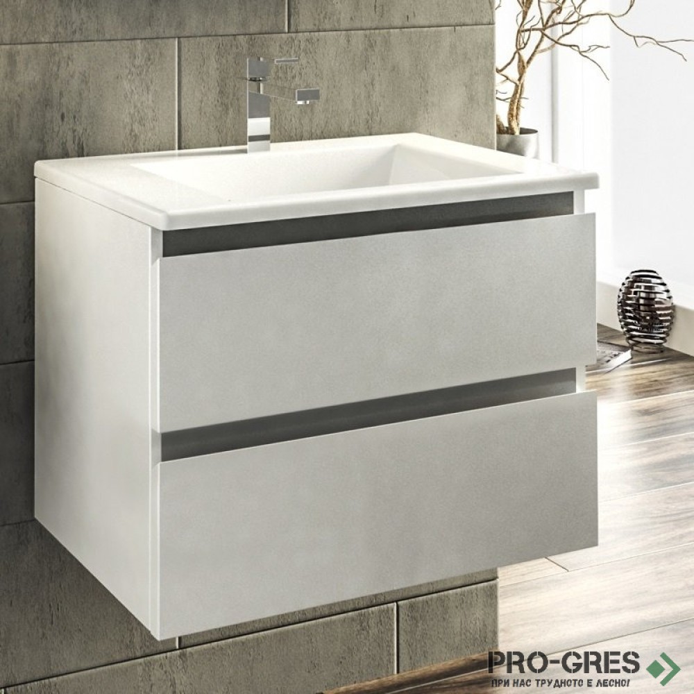 Шкаф за баня 65 см 2 чекмеджета с мивка порцелан, FLEXMEBEL, ARRES, F652CARR