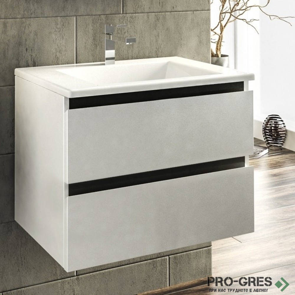 Шкаф за баня 65 см 2 чекмеджета с мивка порцелан, FLEXMEBEL, ARRES, F652CARR