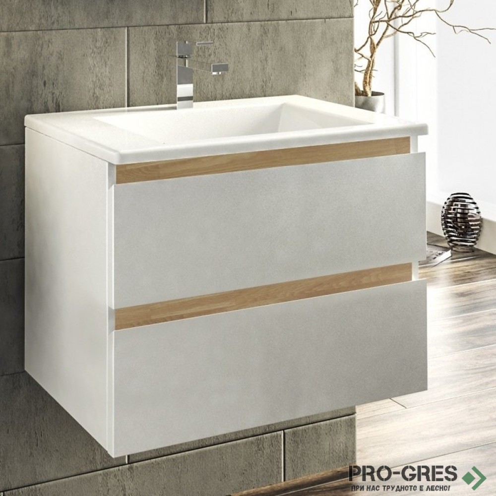 Шкаф за баня 65 см 2 чекмеджета с мивка порцелан, FLEXMEBEL, ARRES, F652CARR