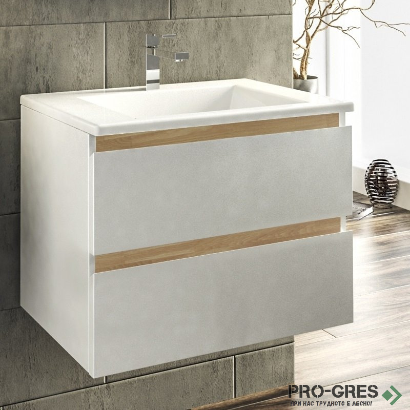 Шкаф за баня 65 см 2 чекмеджета с мивка порцелан, FLEXMEBEL, ARRES, F652CARR