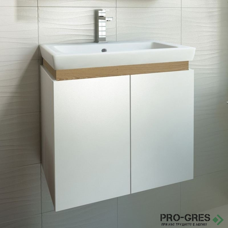 Шкаф за баня 65 см 2 вратички с мивка порцелан,  FLEXMEBEL, PURE , F652DPUR