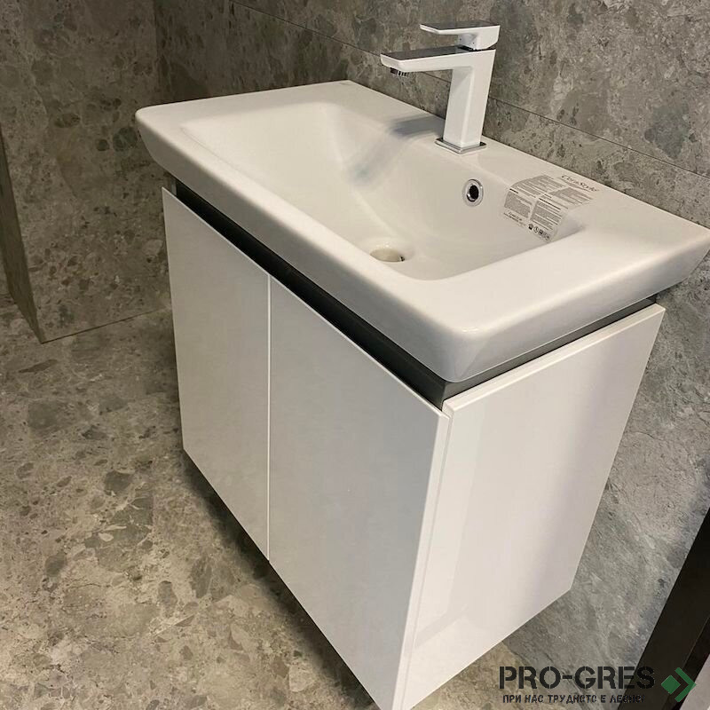 Шкаф за баня 65 см 2 вратички с мивка порцелан,  FLEXMEBEL, PURE , F652DPUR