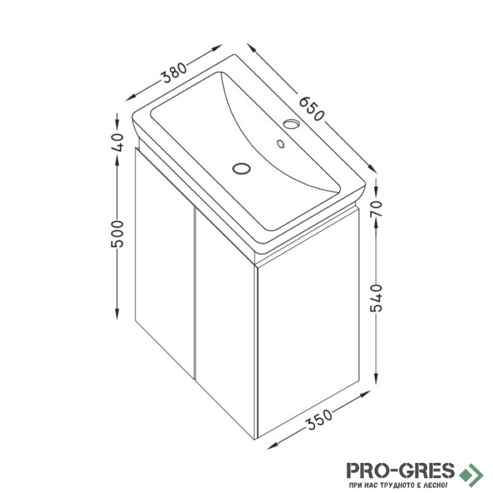 Шкаф за баня 65 см 2 вратички с мивка порцелан,  FLEXMEBEL, PURE , F652DPUR