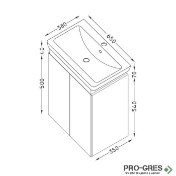 Шкаф за баня 65 см 2 вратички с мивка порцелан,  FLEXMEBEL, PURE , F652DPUR
