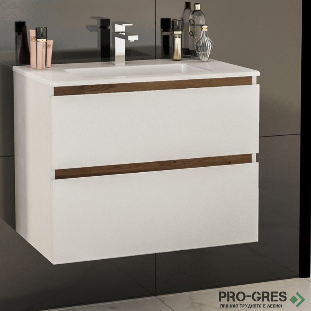 Шкаф за баня 70 см 2 чекмеджета с мивка порцелан, FLEXMEBEL, TENSO, F702CTEN