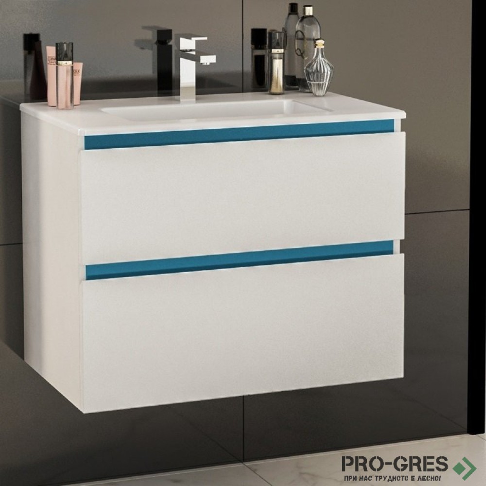 Шкаф за баня 70 см 2 чекмеджета с мивка порцелан, FLEXMEBEL, TENSO, F702CTEN