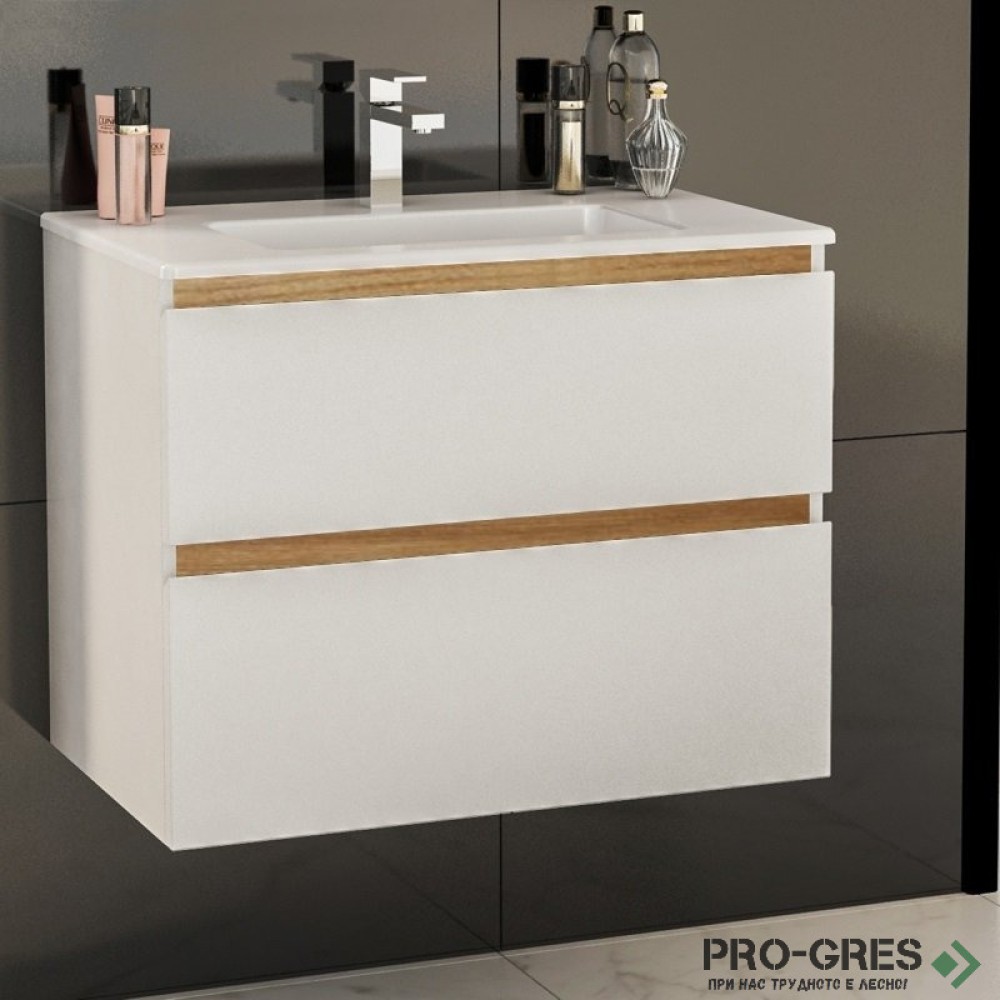 Шкаф за баня 70 см 2 чекмеджета с мивка порцелан, FLEXMEBEL, TENSO, F702CTEN