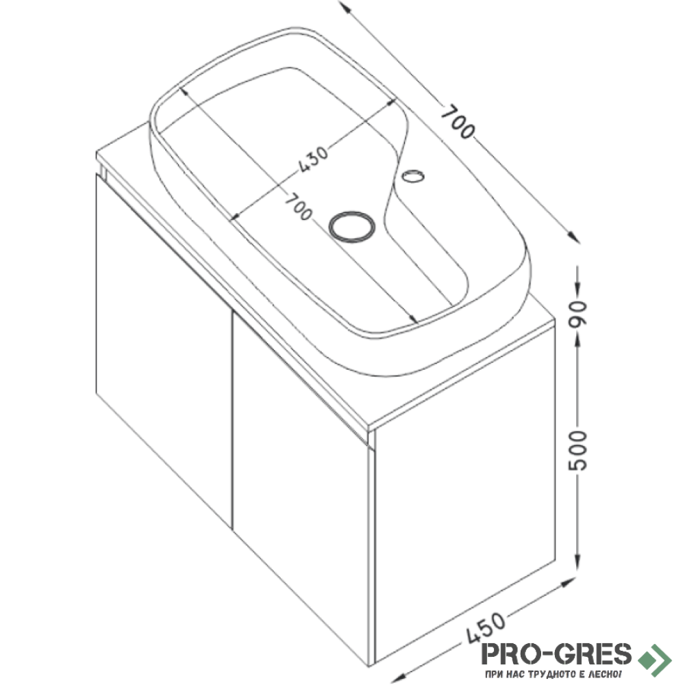 Шкаф за баня 70 см 2 врати с мивка порцелан,  FLEXMEBEL, NOVE,  F702DNOV