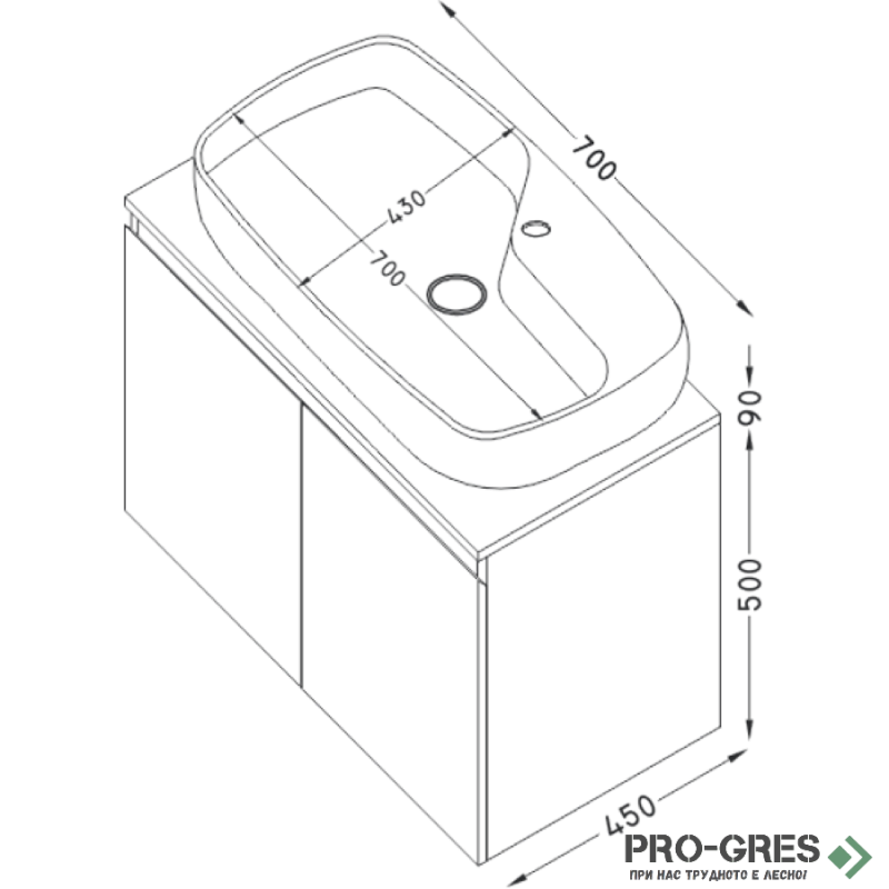 Шкаф за баня 70 см 2 врати с мивка порцелан,  FLEXMEBEL, NOVE,  F702DNOV