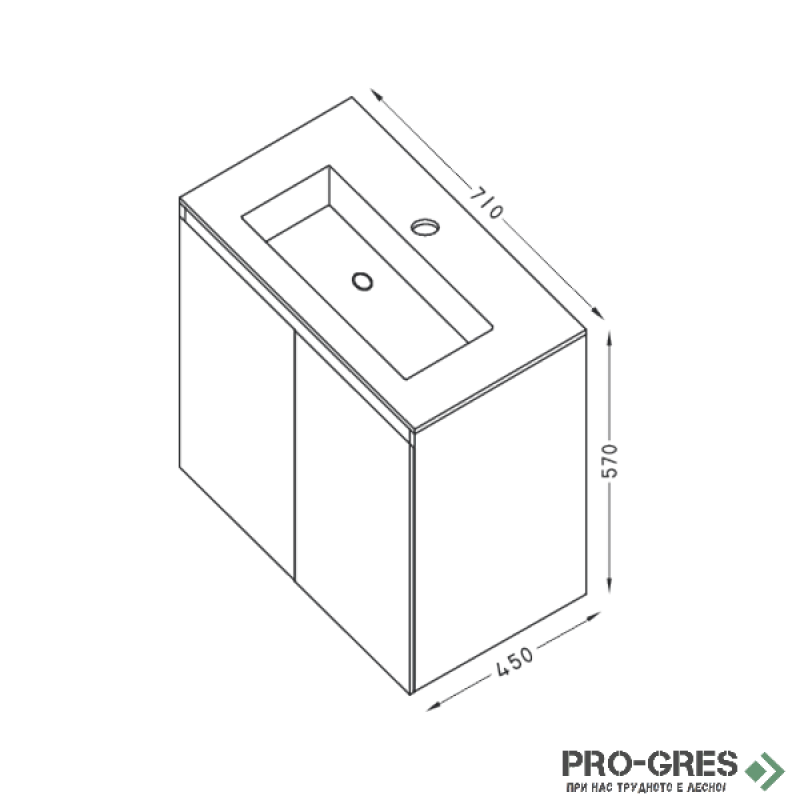 Шкаф за баня 70 см 2 вратички с мивка порцелан, FLEXMEBEL, TENSO,  F702DTEN