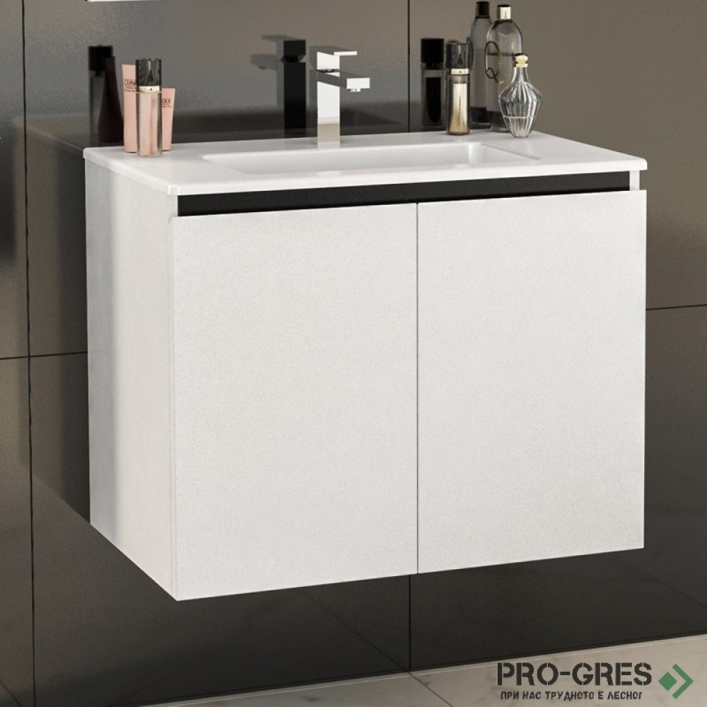 Шкаф за баня 70 см 2 вратички с мивка порцелан, FLEXMEBEL, TENSO,  F702DTEN