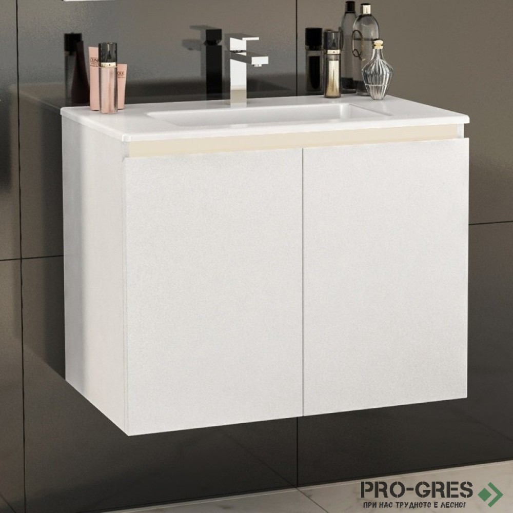 Шкаф за баня 70 см 2 вратички с мивка порцелан, FLEXMEBEL, TENSO,  F702DTEN
