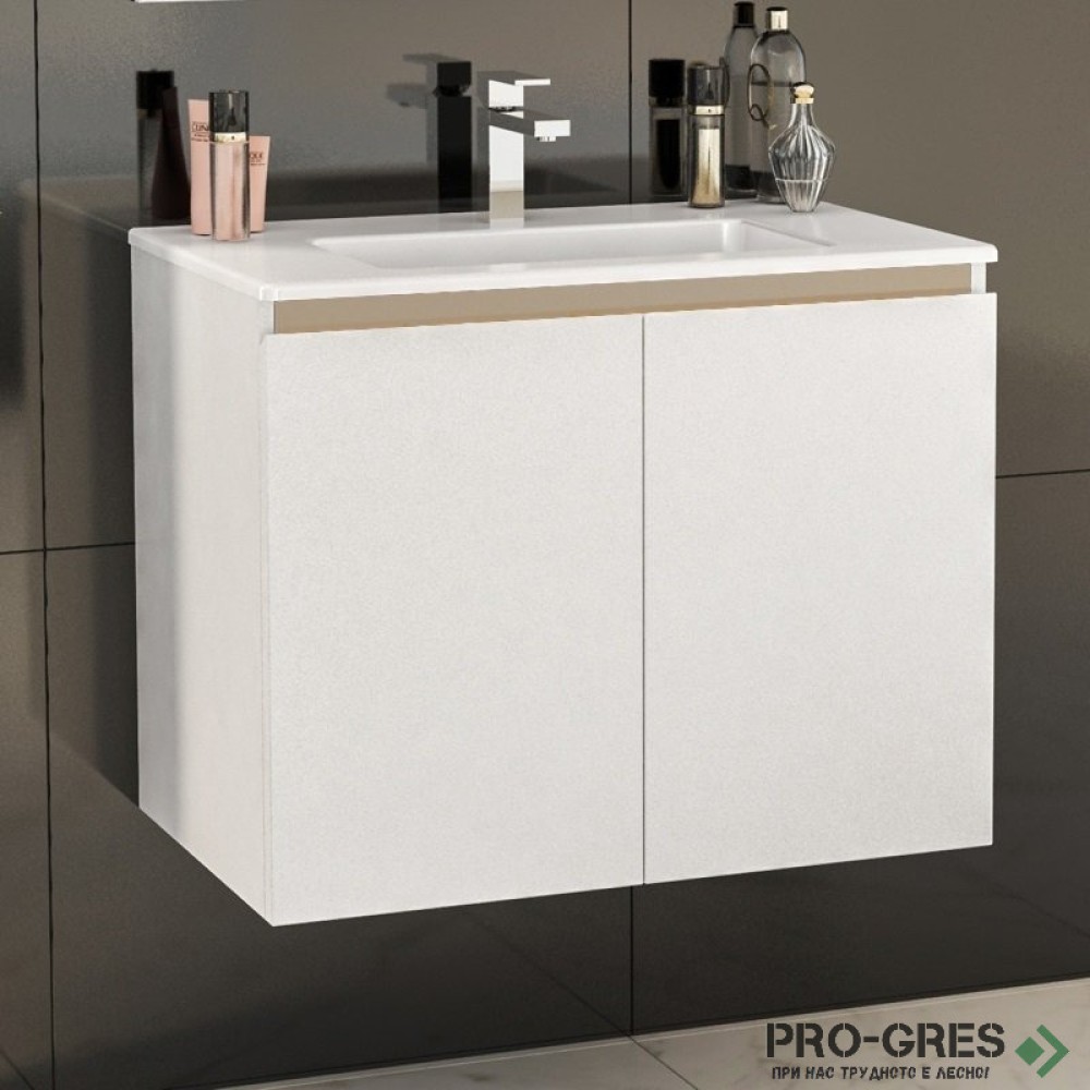 Шкаф за баня 70 см 2 вратички с мивка порцелан, FLEXMEBEL, TENSO,  F702DTEN