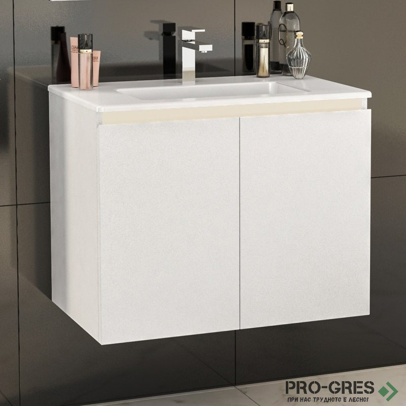 Шкаф за баня 70 см 2 вратички с мивка порцелан, FLEXMEBEL, TENSO,  F702DTEN