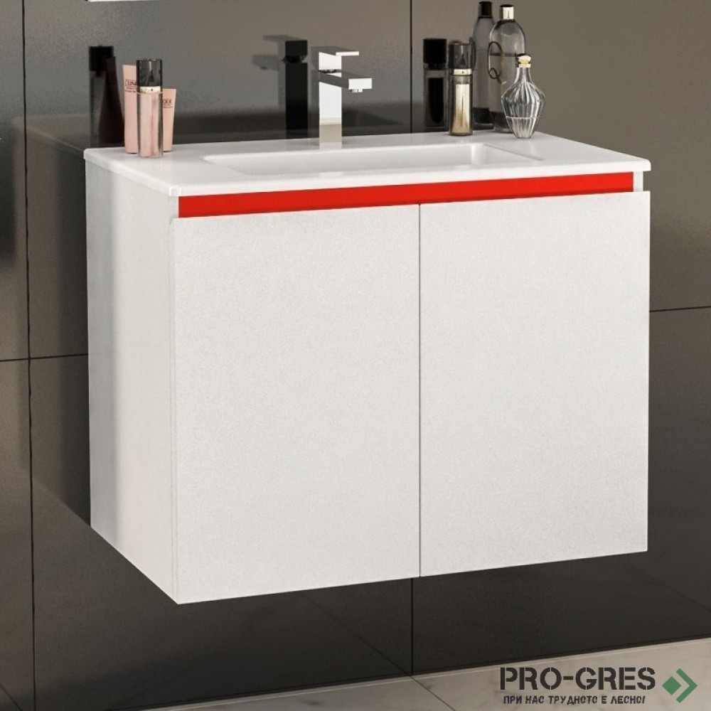 Шкаф за баня 70 см 2 вратички с мивка порцелан, FLEXMEBEL, TENSO,  F702DTEN