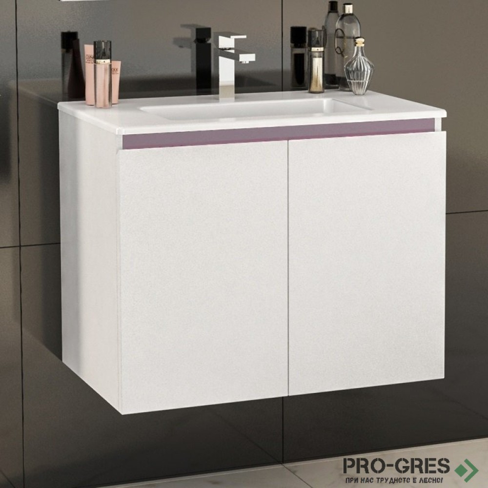 Шкаф за баня 70 см 2 вратички с мивка порцелан, FLEXMEBEL, TENSO,  F702DTEN