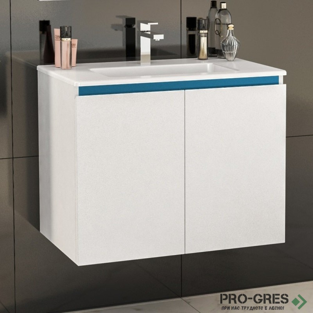 Шкаф за баня 70 см 2 вратички с мивка порцелан, FLEXMEBEL, TENSO,  F702DTEN