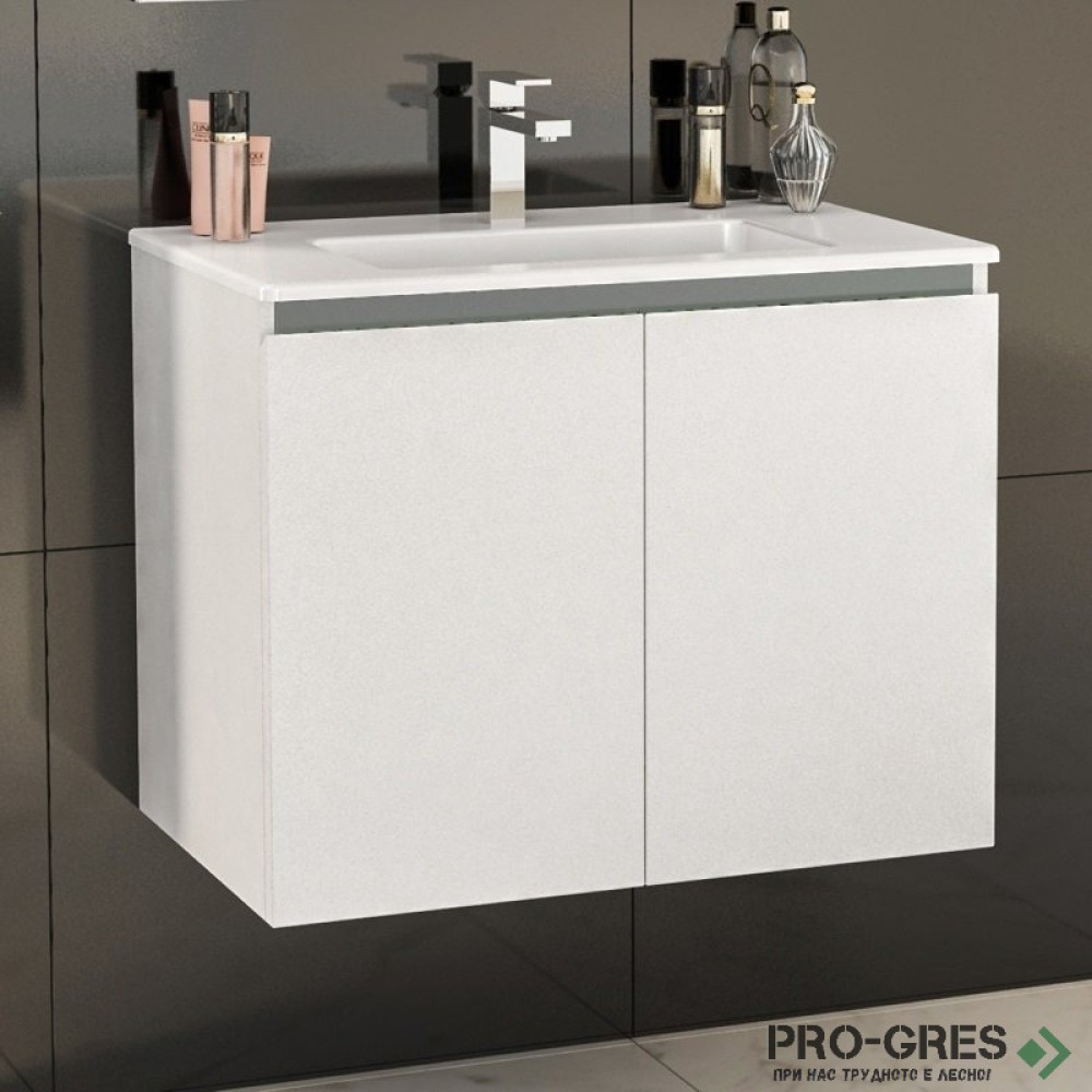 Шкаф за баня 70 см 2 вратички с мивка порцелан, FLEXMEBEL, TENSO,  F702DTEN