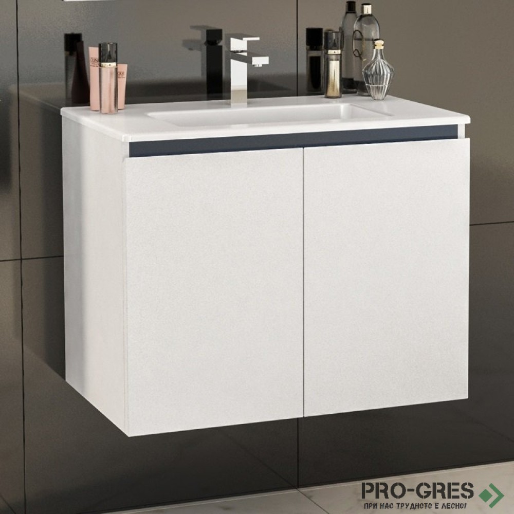 Шкаф за баня 70 см 2 вратички с мивка порцелан, FLEXMEBEL, TENSO,  F702DTEN