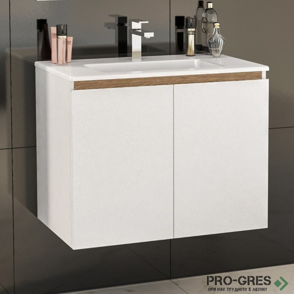 Шкаф за баня 70 см 2 вратички с мивка порцелан, FLEXMEBEL, TENSO,  F702DTEN