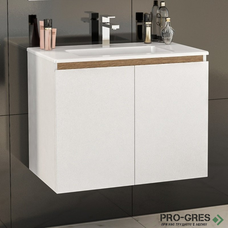 Шкаф за баня 70 см 2 вратички с мивка порцелан, FLEXMEBEL, TENSO,  F702DTEN
