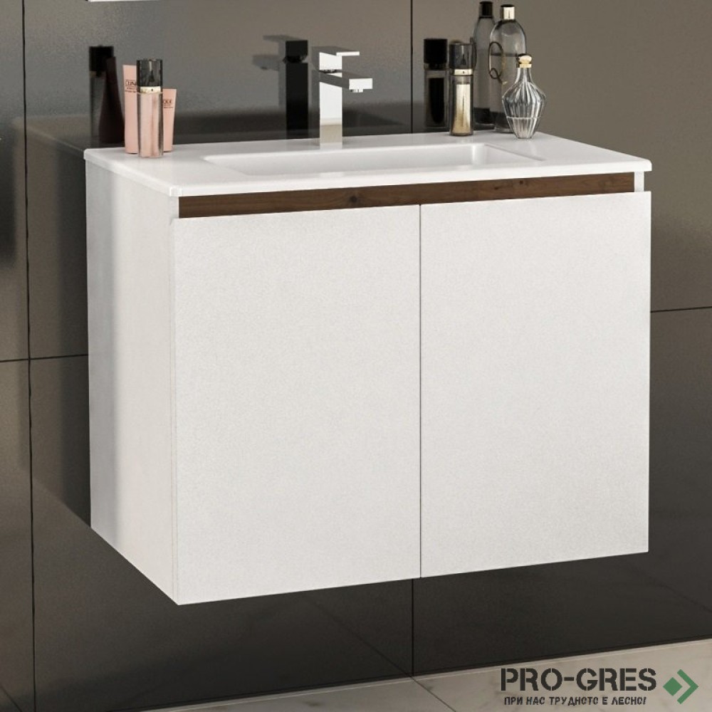Шкаф за баня 70 см 2 вратички с мивка порцелан, FLEXMEBEL, TENSO,  F702DTEN