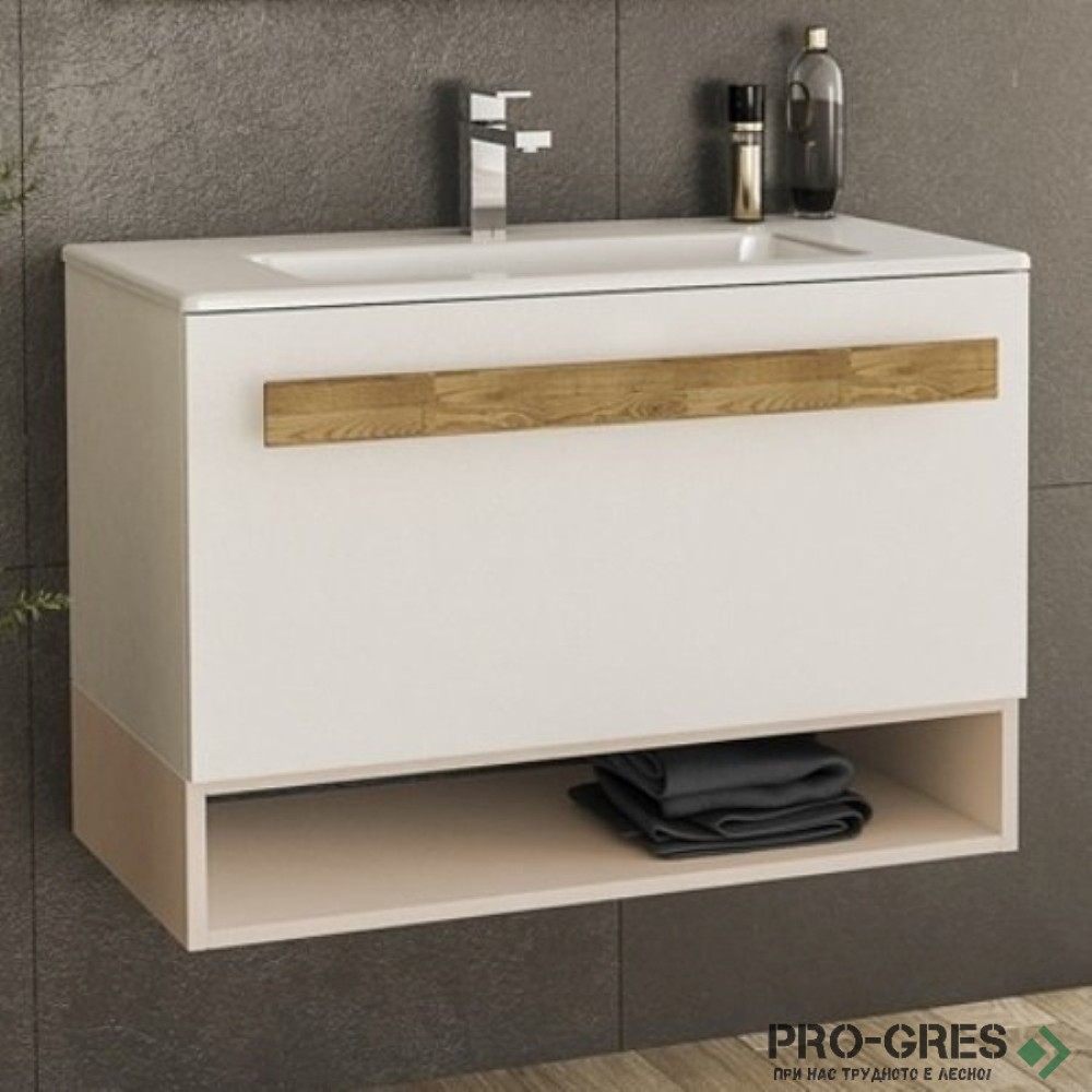 Шкаф за баня 80 см 1 чекмедже с мивка порцелан, FLEXMEBEL, TREND, F801CTRE