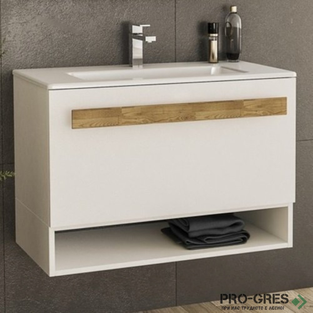 Шкаф за баня 80 см 1 чекмедже с мивка порцелан, FLEXMEBEL, TREND, F801CTRE