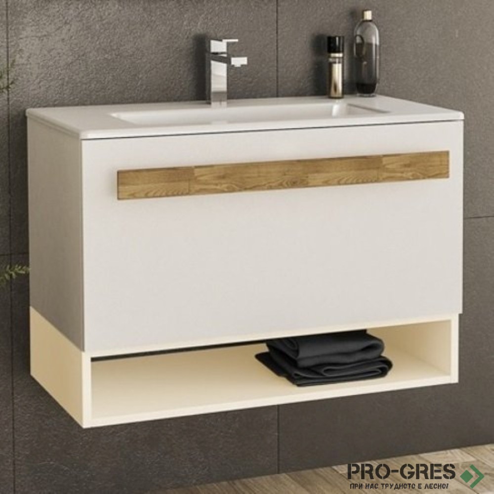 Шкаф за баня 80 см 1 чекмедже с мивка порцелан, FLEXMEBEL, TREND, F801CTRE