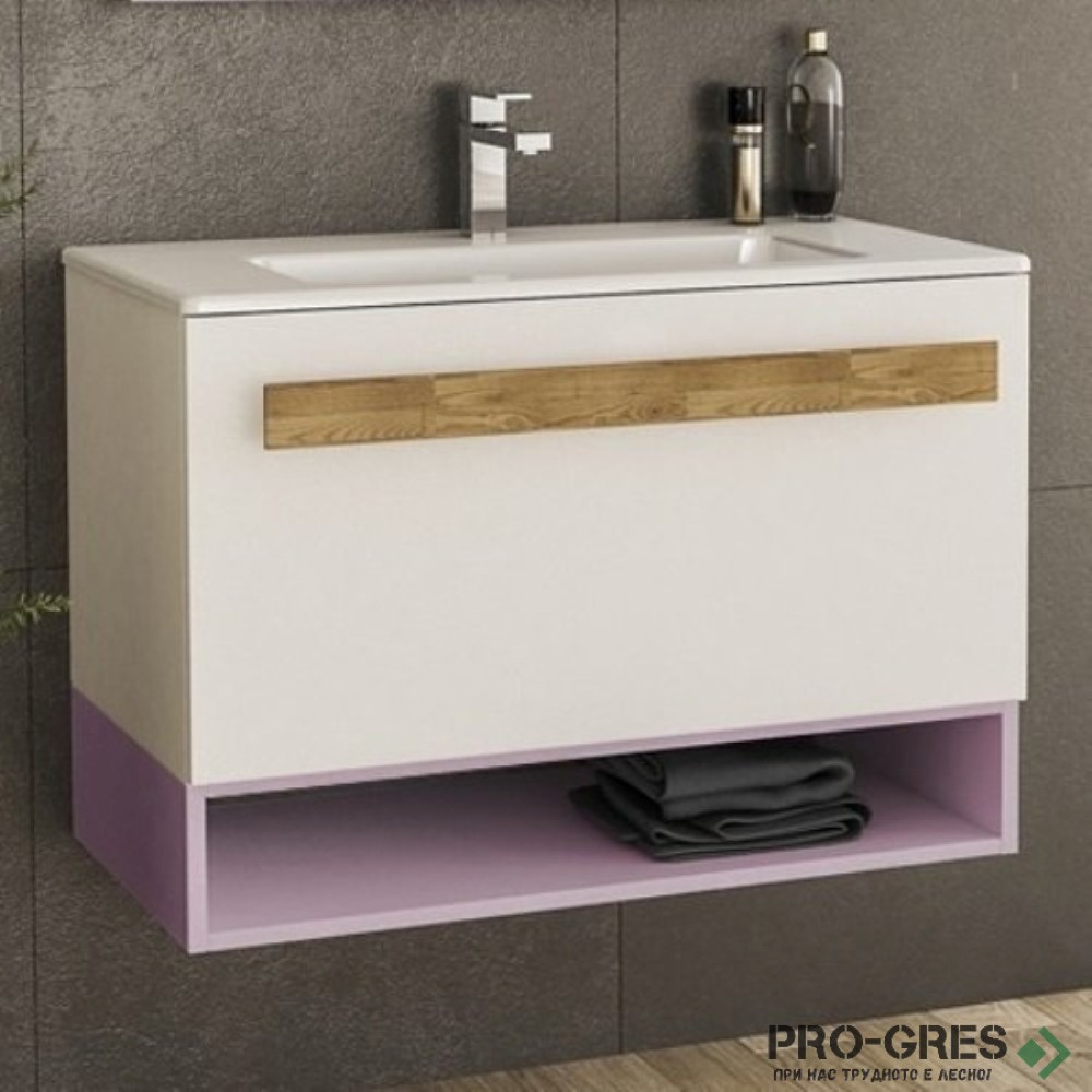 Шкаф за баня 80 см 1 чекмедже с мивка порцелан, FLEXMEBEL, TREND, F801CTRE