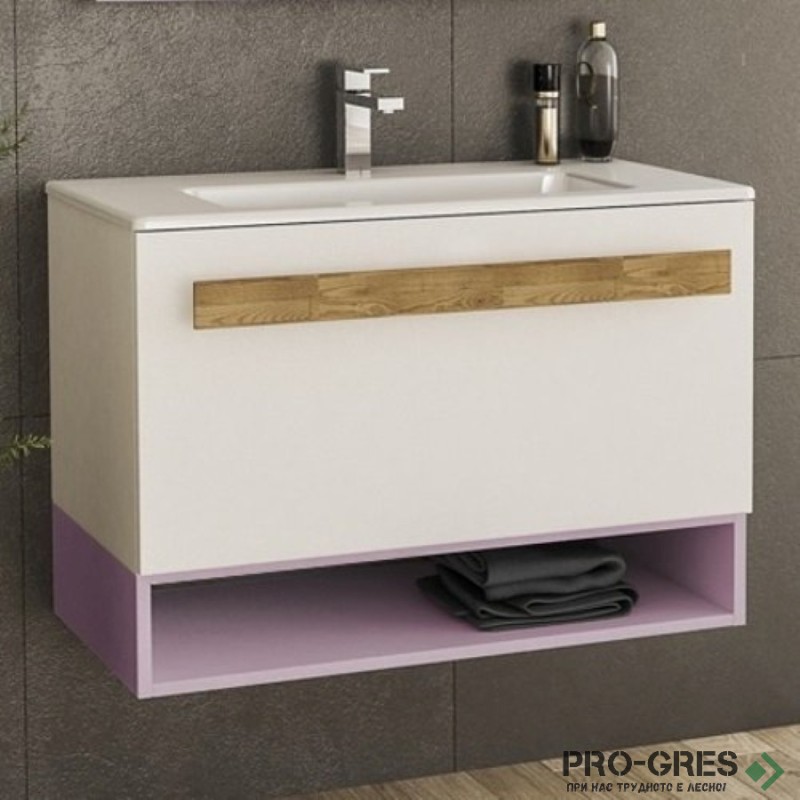 Шкаф за баня 80 см 1 чекмедже с мивка порцелан, FLEXMEBEL, TREND, F801CTRE