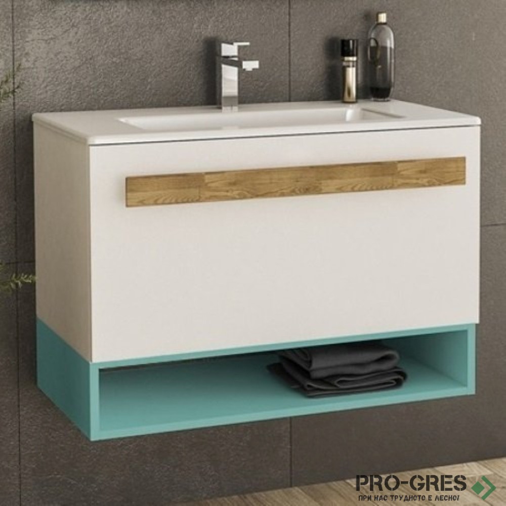 Шкаф за баня 80 см 1 чекмедже с мивка порцелан, FLEXMEBEL, TREND, F801CTRE