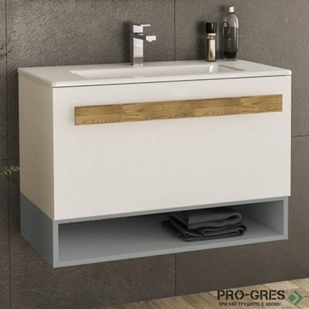 Шкаф за баня 80 см 1 чекмедже с мивка порцелан, FLEXMEBEL, TREND, F801CTRE