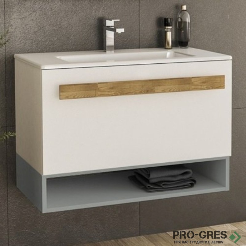 Шкаф за баня 80 см 1 чекмедже с мивка порцелан, FLEXMEBEL, TREND, F801CTRE