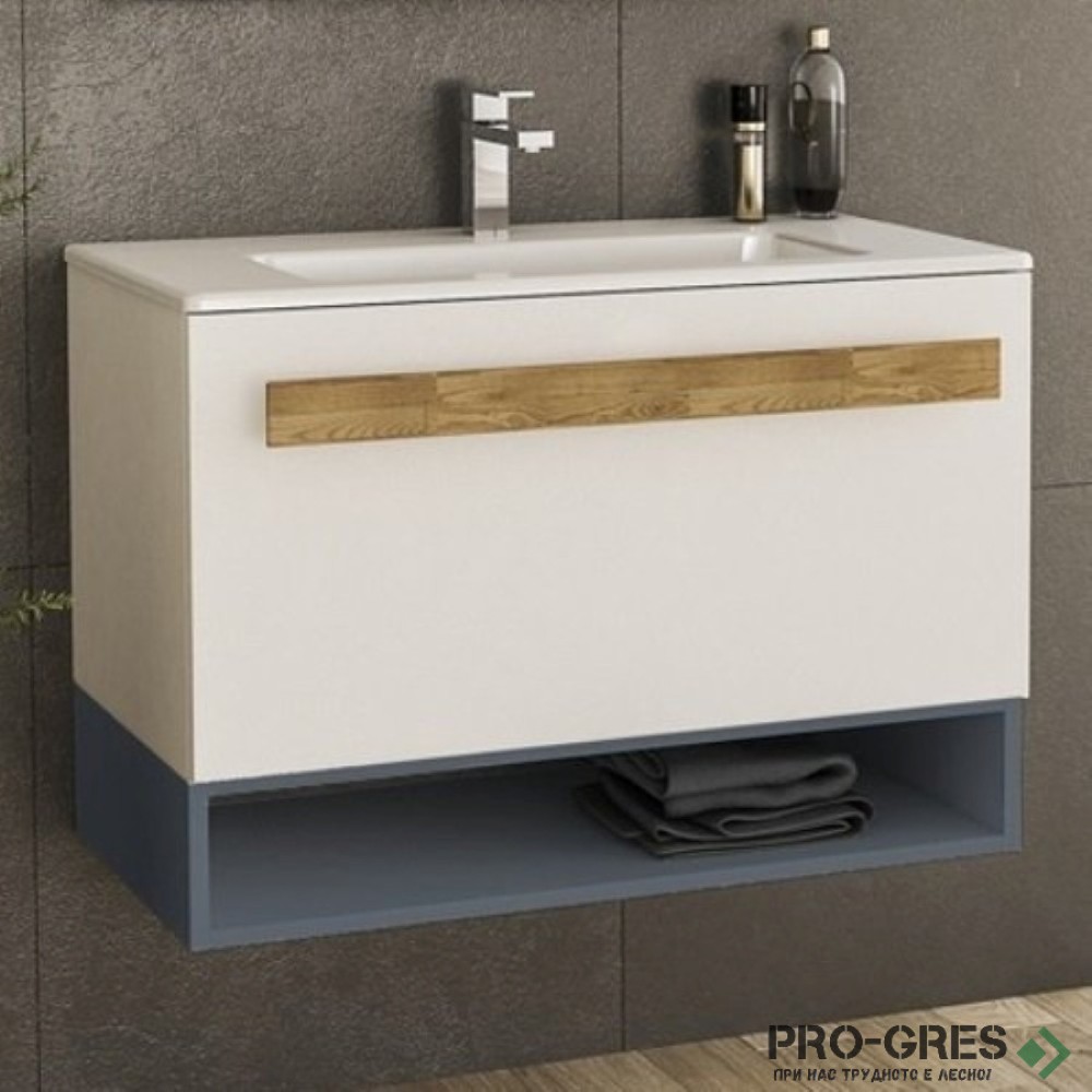 Шкаф за баня 80 см 1 чекмедже с мивка порцелан, FLEXMEBEL, TREND, F801CTRE