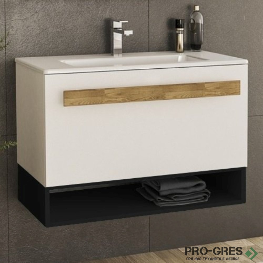Шкаф за баня 80 см 1 чекмедже с мивка порцелан, FLEXMEBEL, TREND, F801CTRE