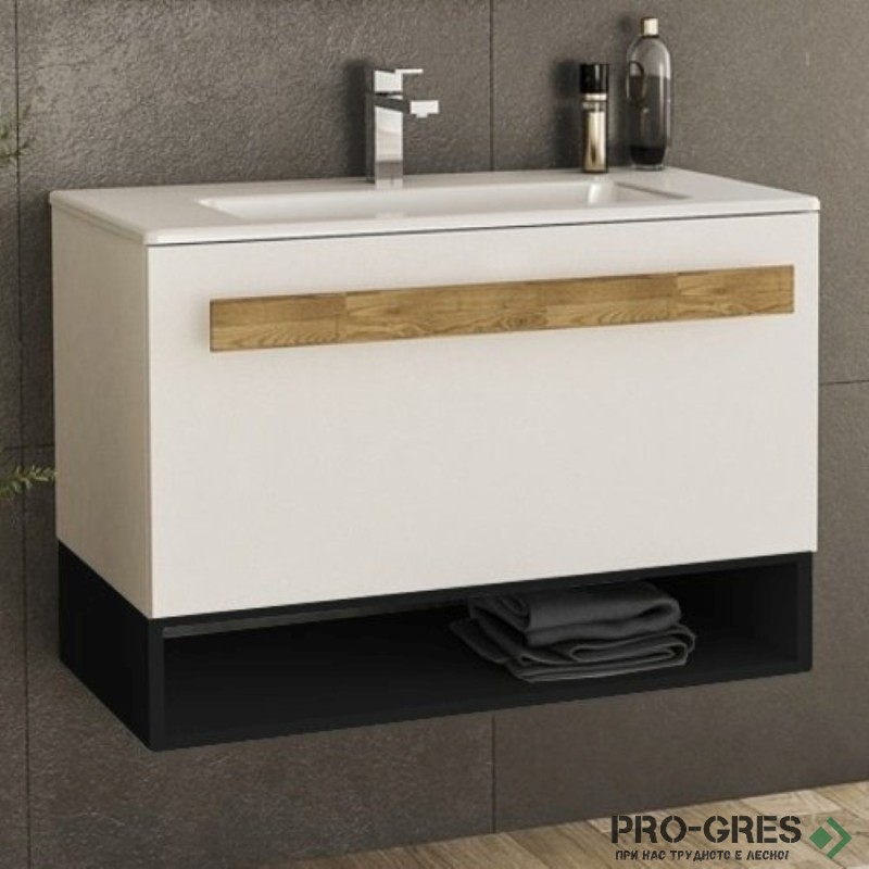 Шкаф за баня 80 см 1 чекмедже с мивка порцелан, FLEXMEBEL, TREND, F801CTRE