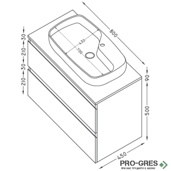 Шкаф за баня 80 см 2 чекмеджета с мивка порцелан, FLEXMEBEL, NOVE,  F802CNOV