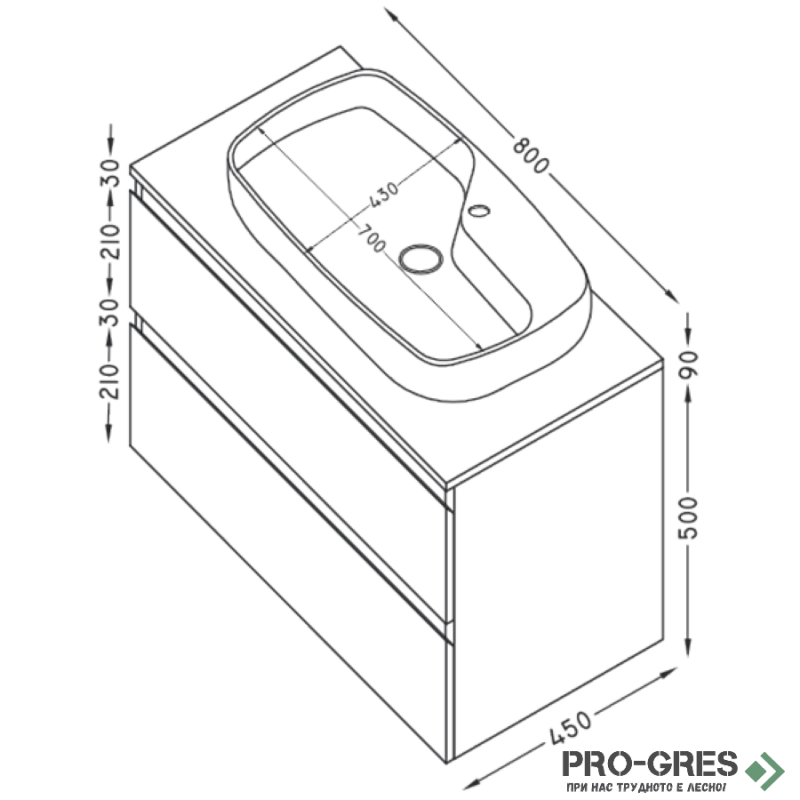 Шкаф за баня 80 см 2 чекмеджета с мивка порцелан, FLEXMEBEL, NOVE,  F802CNOV
