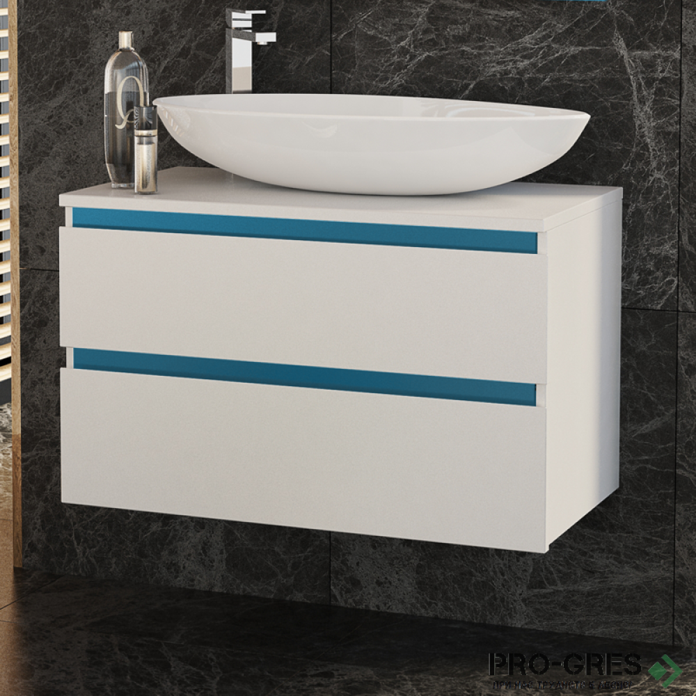 Шкаф за баня 80 см 2 чекмеджета мивка порцелан,  FLEXMEBEL, OMNIA, F802COMN